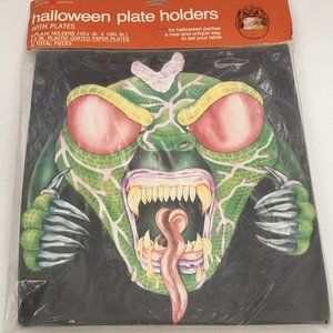 retro Halloween green monster paper plates holders